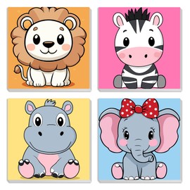 MXJSUA 4 Pack Cute Cartoon Animals Paint by Numbers Kit with Framed Canvas for Kids, Dinosaur Horse By Number Painting Kits for Ages 6-12 Kids, Acrylic Oil Paint by Number Kits for Beginners 20*20cm