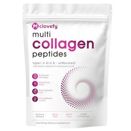 Polvo de péptidos de colágeno múltiple, 16 oz - Suplemento proteico, tipo I, II, III, V, X con ácido hialurónico, vitamina C y biotina, sin sabor, se mezcla fácilmente en bebidas (el empaqu