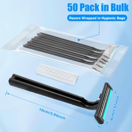MAGDIY Disposable Razors Bulk for Men 50 Pack, Travel Twin Blade Mens Supply Razor for Shaving Individually Wrapped, Homeless Supplies Bulk, Safety Beard Shavers for Hotel Camping Bathing (Black)