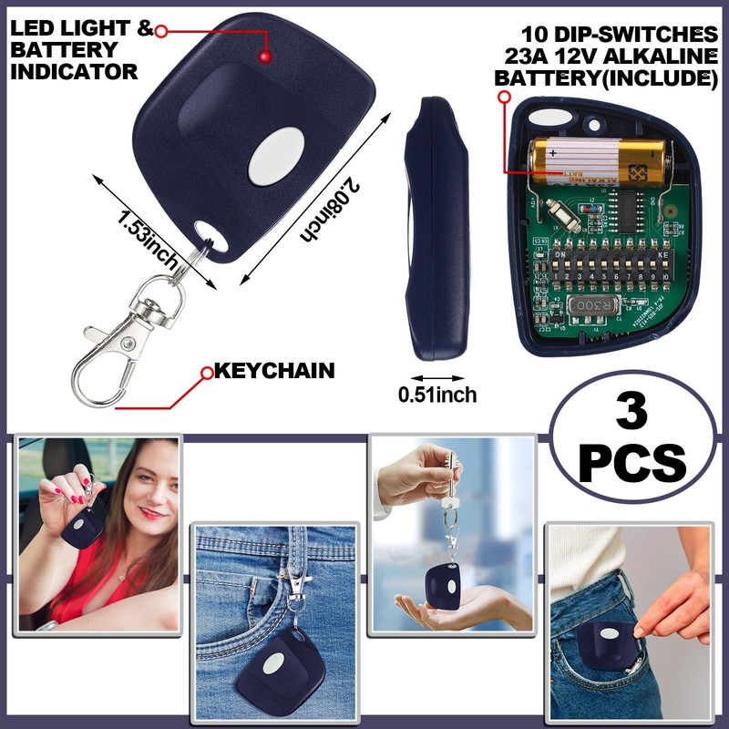 Kingdder 3 Pieces Gate Opener Remote Compatible with Multicode 300mhz