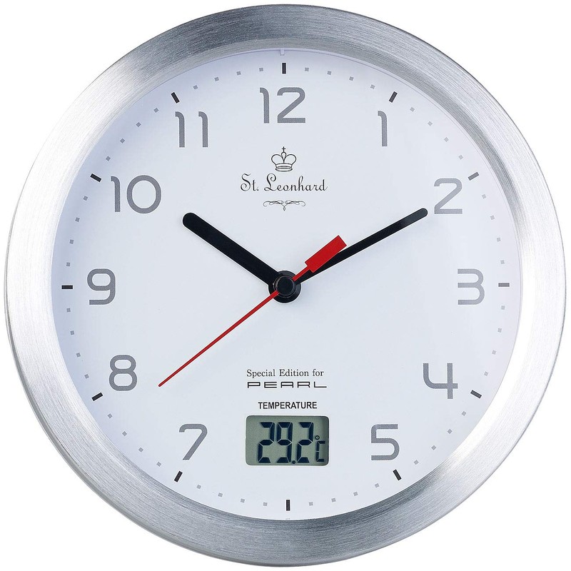 St Leonhard Bathroom Clock, Bathroom Wall Clock with LCD Thermometer