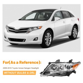 PIAOYUE- For 2009 2010 2011 2012 2013 2014 2015 2016 Toyota Venza Halogen Headlight Left Driver Side HeadLamp Chrome Housing Clear Lens W/o DRL