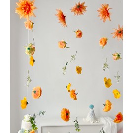 6 Pcs Artificial Flowers Garlands Hanging Decorations,35.4ft Flower Garlands Hanging Wildflower Backdrop for Home Garden Spring Summer Wedding Party Arch Wall Fall Decor(Orange)