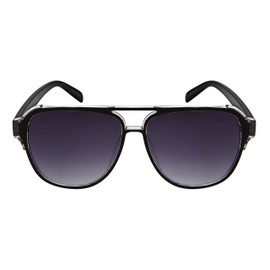 Edge I-Wear Fashion Aviator Brow Bar Plastic Sunglasses w/Mirrored Lens 541086TT-REV (Black+clear frame/Grey gradient lens, 58)