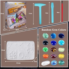 Gemstone Dig Kit - Dig Up 10 Random-Colored Gemstones Educational Science Toy for Boys and Girls Ages 6+ Gemstones Science Digging Set