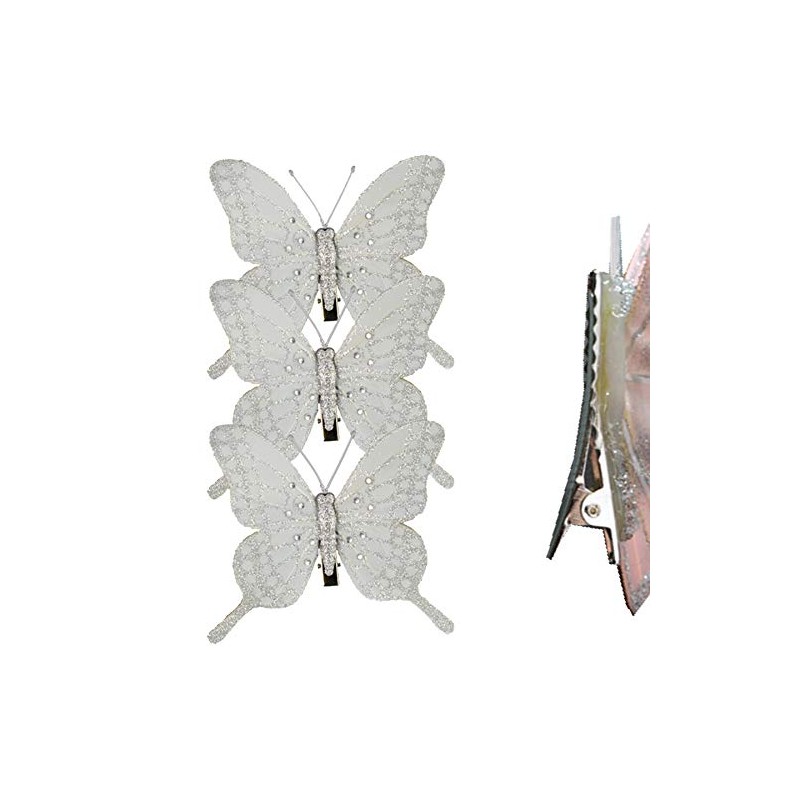 Christmas 3 Pack Clip on Feather Butterfly with Glitter Tree