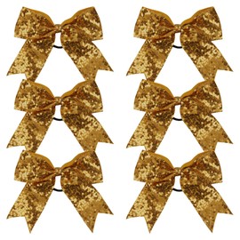 Metallic Sequin and Holographic 6 Inch Cheer Bow Cheerleader Cheerleading Jumbo Cheer Bow Hair Tie Hair Bow School… (Gold)