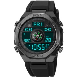 findtime Outdoor Watch Men's Military Watch Digital Watch with Pedometer Calorie Counter Waterproof Sports Watch for Men Stopwatch Alarm Clock Coutdown Date LED Tactical Watch, black, Strap.