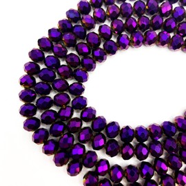 Chuxin 265Pcs Briolette Glass Beads for Jewelry Making, 10mm Faceted Glass Crystal Beads for Bracelets Making, Purple Rondelle Glass Beads Bulk for Crafts Wine Charms Wind Chimes Suncatchers