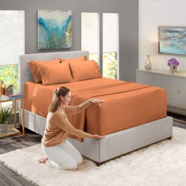 Nestl Extra Deep Pocket Queen Sheets Set - 6 PC Soft Microfiber Queen Sheets Deep Pocket - Fade Resistant Bedding Sheets & Pillowcases - Queen, Rust Sienna (Orange Brown)