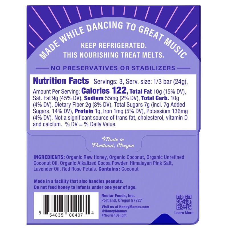 Honey Mama's, Lavender Rose Cocoa Truffle Bars, No Refined Sugar,