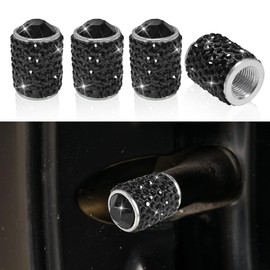 4PCS Bling Crystal Car Tire Valve Stem Caps, Attractive Handmade Rhinestone Stem Covers, Universal Shinny Diamond Dustproof Tire Valve Caps for Cars, Motorcycles, SUVs, Bicycles, Trucks (Black)