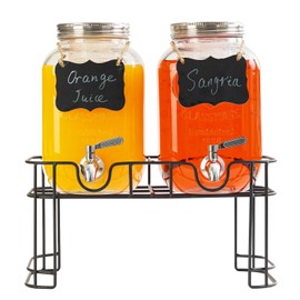 Einfache 1 Gallon Drink Dispenser with Stand,2 Pack Beverage Dispenser with Stand & Stainless Steel Spigot,Glass Water Lemonade Dispensers for Juice,Parties