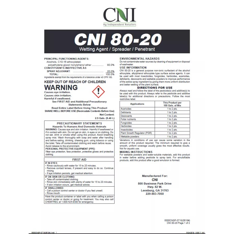 CNI 80/20 Nonionic Surfactant for Herbicides (TopSurf, Sticker) 1 Gallon