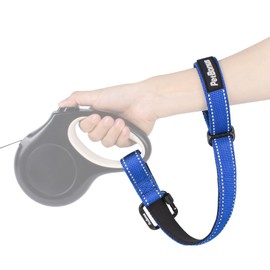 PetBonus Dog Leash Wrist Strap, Safety Strap for Retractable Leash, Lockable Reflective Short Dog Walking Lead with Adjustable Soft Padded Handle, Extra Layer Security for Pet Stroller (Blue)