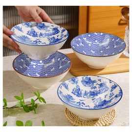 ALJU 42 Oz 8-Inch Ceramic Deep Soup Bowls Set of 4 - Kitchen Essentials for Cereal, Salad, Pasta, Oatmeal, Ramen - Porcelain Dessert Bowls, Microwave & Dishwasher Safe