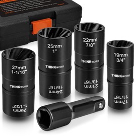 THINKWORK 1/2 Inch Drive Lug Nut Extractor Set, 5pcs Flip Wheel Lock Removal Kit, Double Ended Lug Nut Removal Tool for Stripped, Broken, Damaged, Rounded Bolts, Nuts and Fasteners