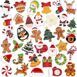 DTOFOOT 72Pcs Christmas Enamel Pins Christmas Lapel Pins Bulk Cute Santa Claus Wreath Snowman Elk Angel Reindeer Candy Cane Brooch Pins for Clothes Backpack Hat Jacket Decoration Xmas Holiday Gift