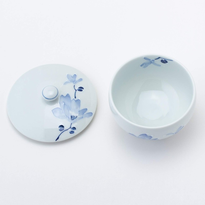 Hasami Ware 73199 Sencha Tea Cup with Lid, Tsuji Flower