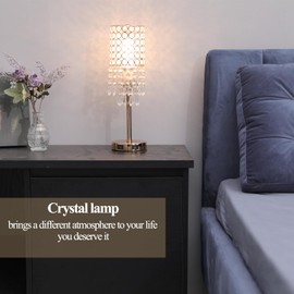 MonDaufie Gold Crystal Table Lamp Touch Control Lamp, 3 Way Dimmable with 2 USB Charging Ports, Gold Table Lamp for Night Stand, Small Desk Lamp for Bedroom, Living Room
