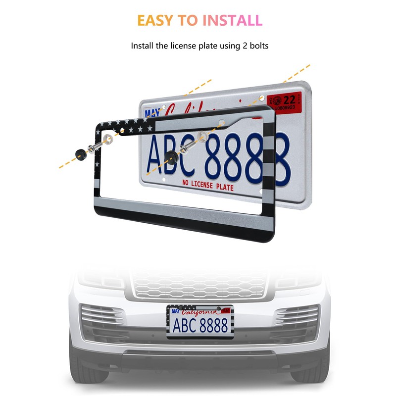 American Flag License Plate Frames - 2 Pack Black Stainless
