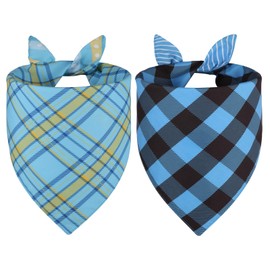 Agroon Dog Bandanas Small 2PCS, Summer Blue Boy Scarf, Durable Triangle Reversible Bibs Handkerchief for Puppy Pet