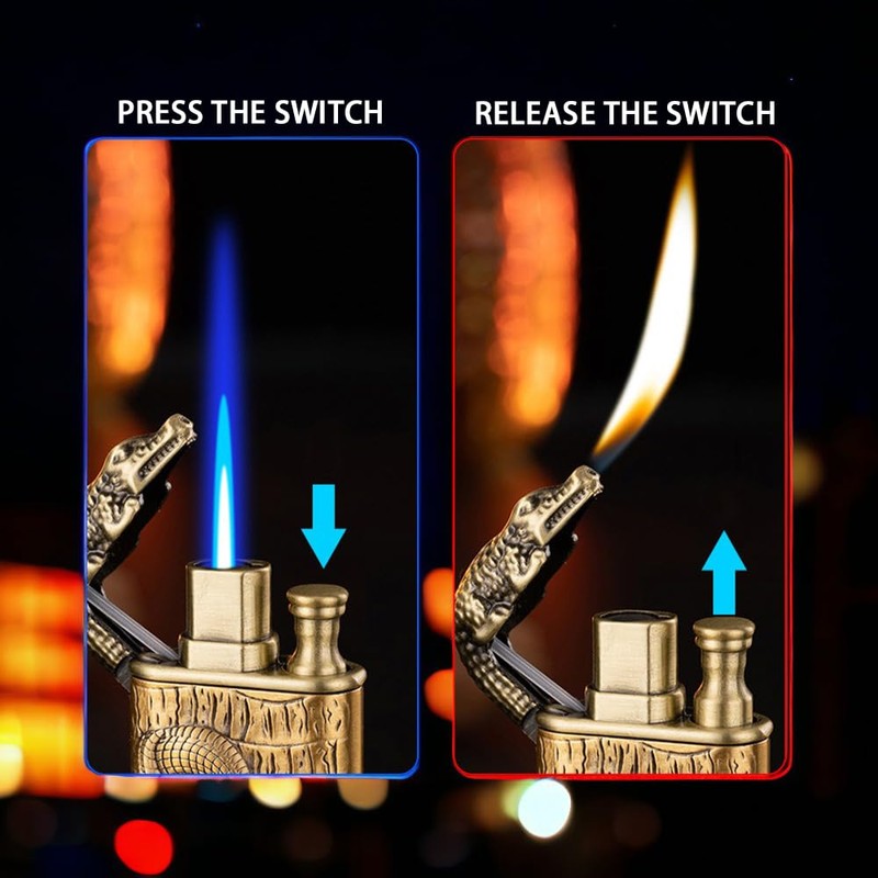 Double Flame Lighter, Windproof Lighter, Creative Embossed Crocodile Gas Lighter,