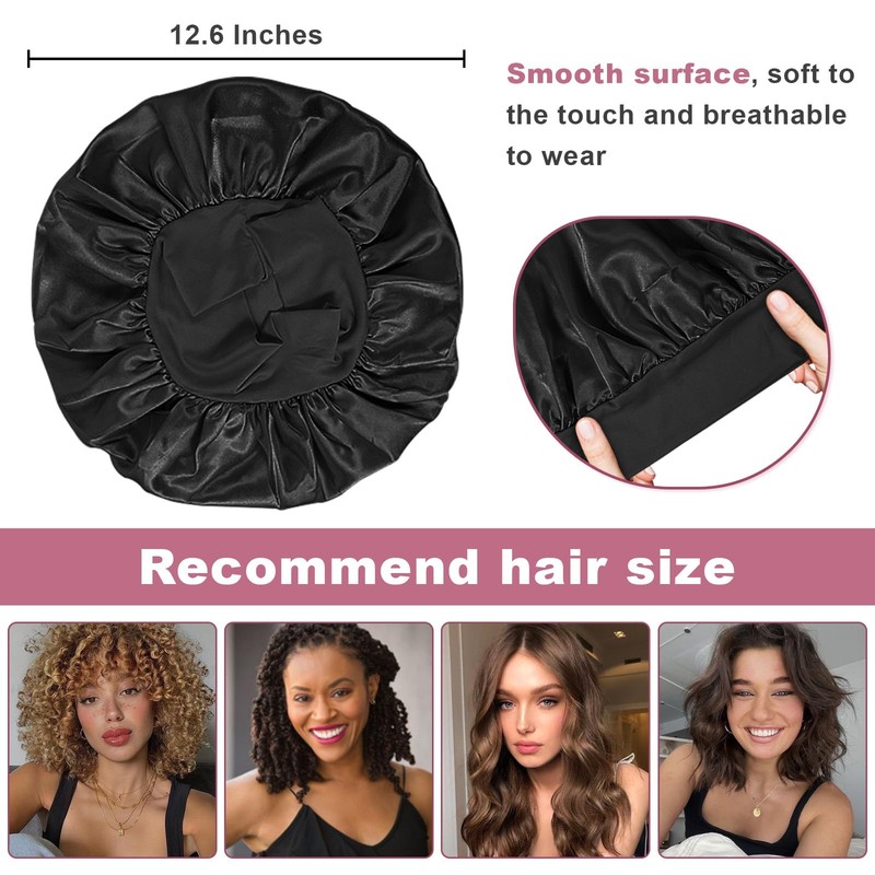 2Pcs Satin Bonnet Silk Bonnet, Hair Bonnet for Sleeping, Elastic