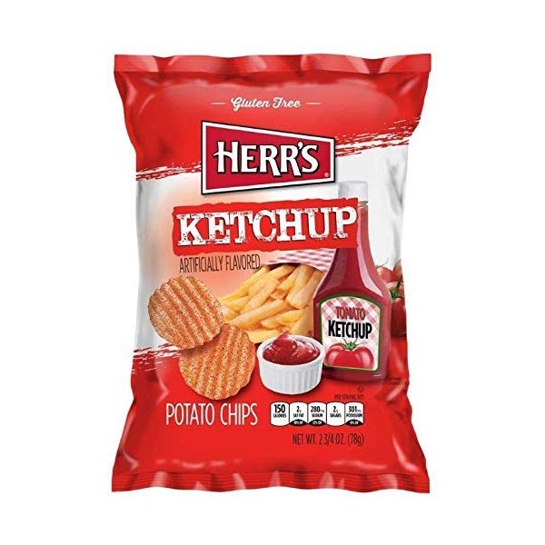Herr's Potato Chips, Ketchup Flavored, 2.75 Oz/78 Gram. (Pack of 3)