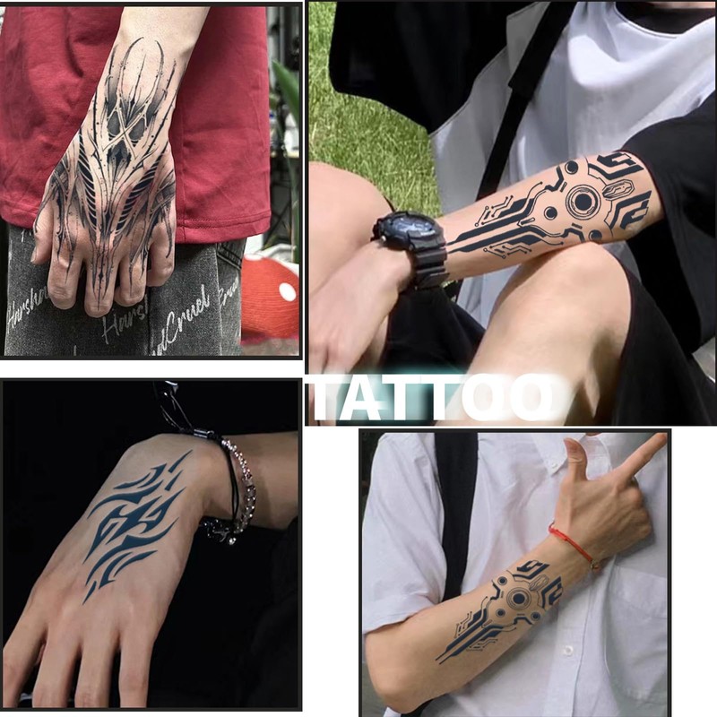 Nirbffo Temporary Tattoo Line Geometry Robot Mechanic Arm Tattoo Circuit