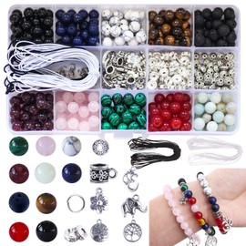 Colle 418Pcs Stone Jewelry Making Kit, Crystal Stone Bracelet Making Kit, Crystal Natural Stone Healing Beads for Jewelry Making, Bracelet Making Kits