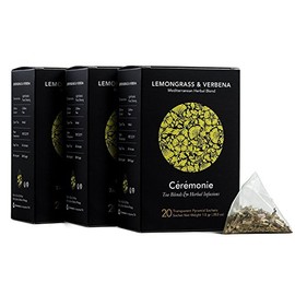 Ceremonie Tea Lemongrass & Verbena Mediterranean Herbal Infusion Loose Leaf Tea - Kosher, Caffeine-Free, Light-Bodied Floral & Sweet - 4-5 Minute Steep Time (20 Pyramid Sachet) - Pack of 3