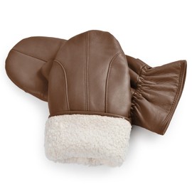 Harssidanzar Women's Leather Mittens Winter Warmth Wool Soft Lining SL027CA,Coffee,size S