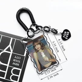 RUNRAYAY Acrylic Kpop Photocard Holder, Keychain Clear Black Cat ID Badge Holder with Keychain Student Bus Card Pendant Keychain Badge Reel Stationery for Back to School - C