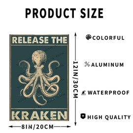 WIZYXQ Metal Signs Release The Kraken Vintage Octopus Tin Sign for Home Office Kitchen Bar Cafe Garden Wall Decor 12x8 Inch