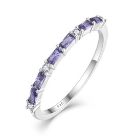 STARCHENIE 925 Sterling Silver Thin Eternity Ring for Women Half Baguette Band Created Amethyst Stackable Rings Size 7