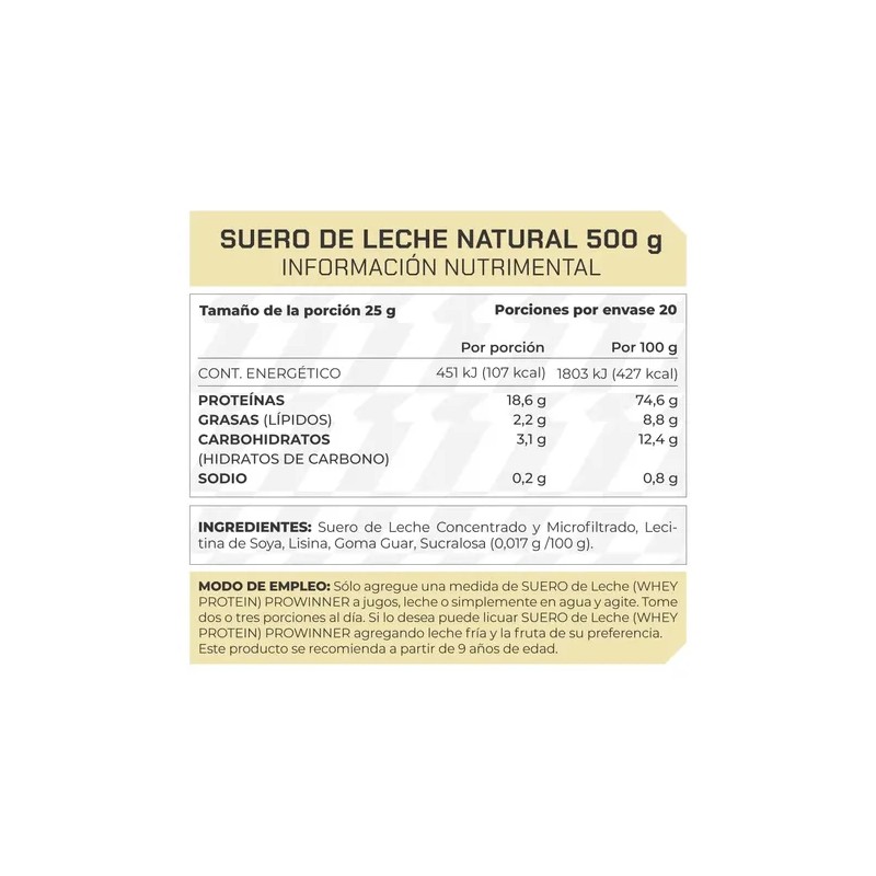 Suplemento Suero De Leche (500 Gr) - Prowinner Sabor Natural