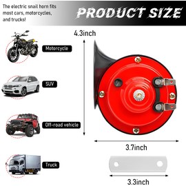Yourkar Loud Car Horn, 12V Waterproof Snail Electric Horn, 302DB High Tone Horns Replaces for Cars, SUVs, Trucks, Motorcycles, Electric Cars, Universal Car Accessories (Red)