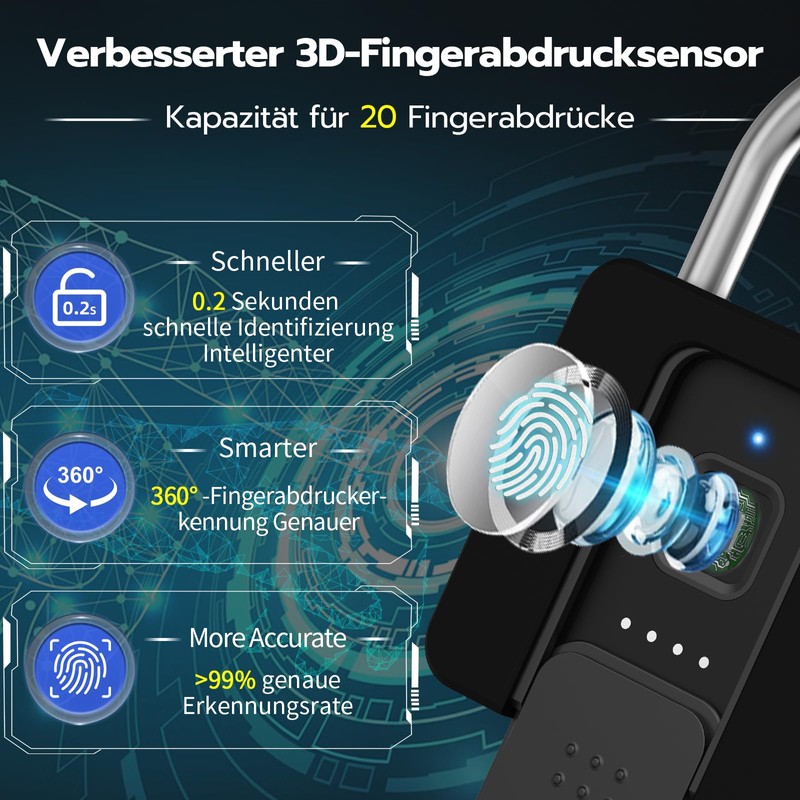 Padlock Fingerprint, Anweller Padlock, Weatherproof Padlock with Protective Case, Fingerprint