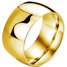 Fashion Month Mens 12mm Classic Gold Wedding Engagement 316L Stainless Steel Ring Dome High Polished Band, 316L Stainless Steel Titanium