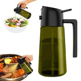 2-in-1 Olive Oil Dispenser & Sprayer, 16oz Glass Oil Spray Bottle with Pourer & Atomizer – Precise Oil Control for Cooking, BBQ, Frying, Salad – BPA-Free, Leakproof & Easy Refill Design(Dark Green)