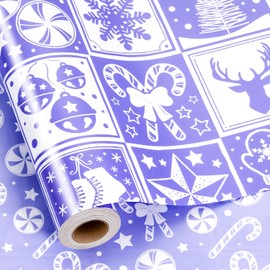 MAYPLUSS Christmas Wrapping Paper Roll, Light Purple Wrapping Paper, Girly Bell, Tree, Candy Canes Christmas Themed Wrapping Paper for Girl Holiday Gift Packaging (17 Inch X 16.5 Feet)