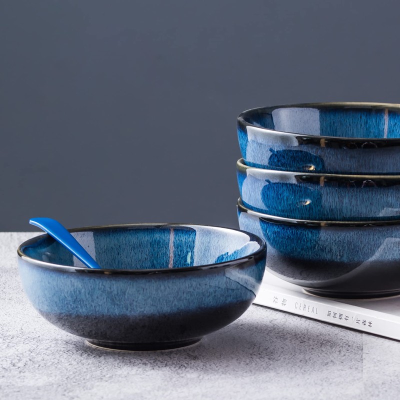 UNICASA Ceramic Pasta Bowls, Porcelain Salad Set of 4, 26