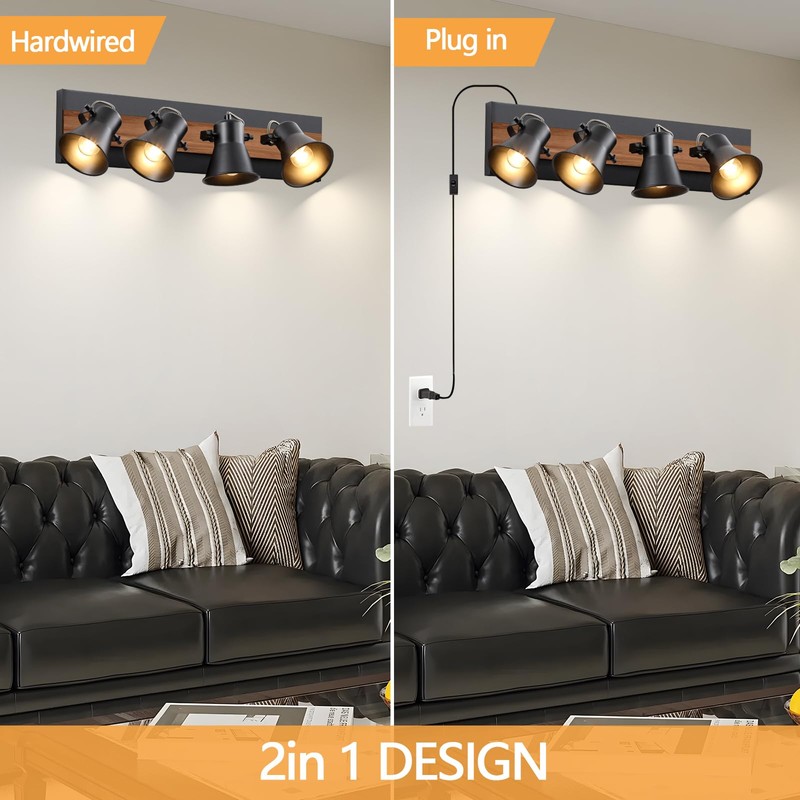 SEEBLEN 4-Light Plug-in Track Lighting, Adjustable Ceiling Spotlight,Industrial Black Kitchen