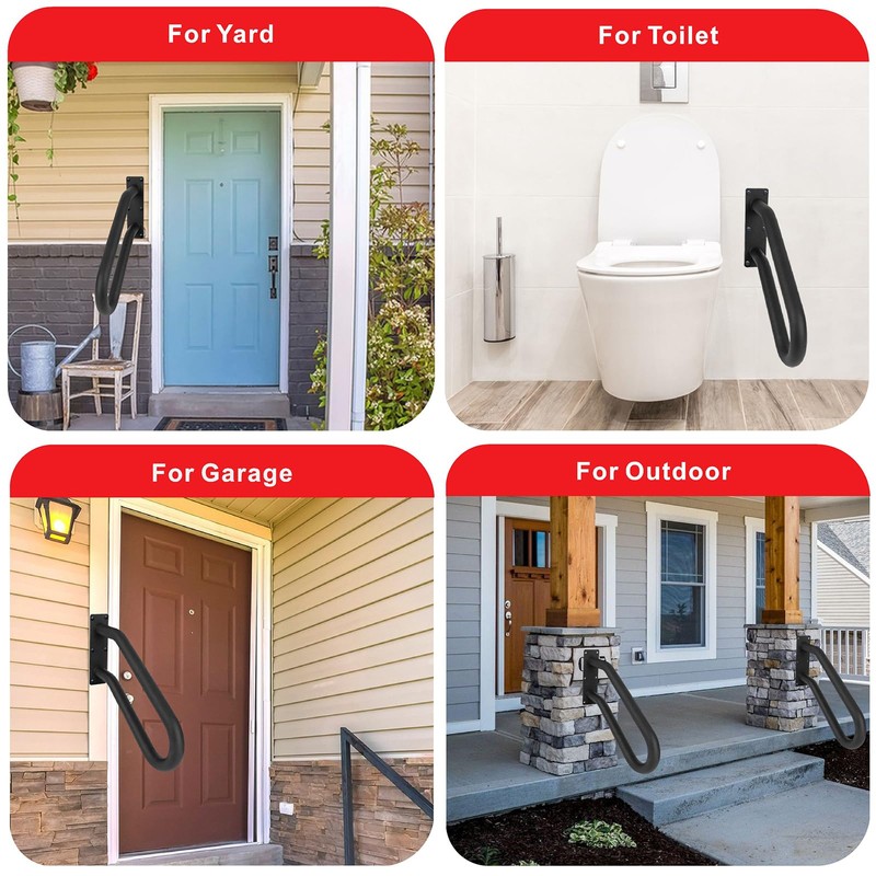 Wdwlbsm 2Pcs Handrail for 1-3 Steps,U Shaped Black Elderly Safety