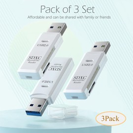 USB SD Card Reader for PC, Micro SD Card to USB Adapter, Card Reader for Camera Memory Card Reader, Wansurs Card Reader for Laptop (3 PACK USB2.0 White)