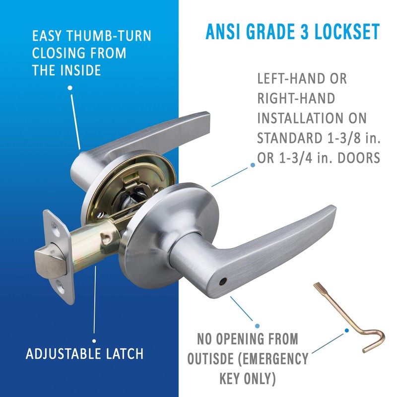 EZ-FLO 57848 Reversible Straight Lever Privacy Door Lockset, Chrome