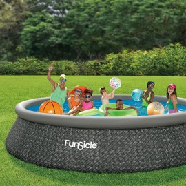 Funsicle 15 Foot by 36 Inch Quickset Round Inflatable Ring Top Outdoor Above Ground Swimming Pool Set with Pump and Cartridge Filter, Dark Herringbone