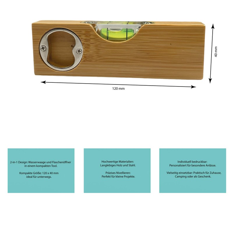 Spirit level with bottle opener with the words "Bester Papa