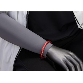 COOLSTEELANDBEYOND Mens Women Red Braided Leather Bracelet with Rainbow Enamel, Bangle Wristband, Magnetic Clasp